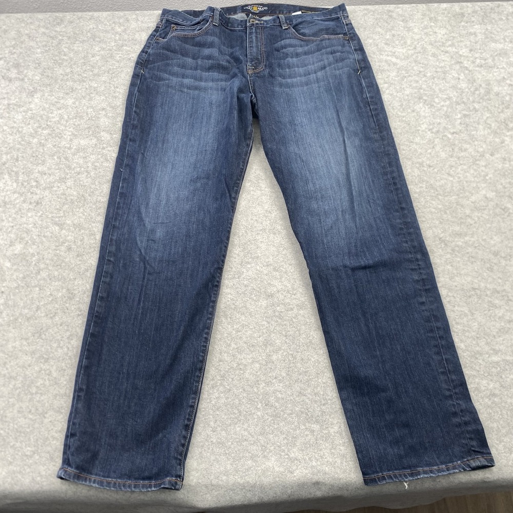 Lucky Brand 329 Classic Straight Jeans Mens 40x34 Blue Medium Wash Stretch Denim
